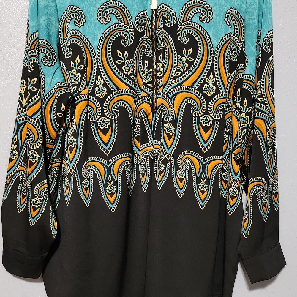 BOB MACKIE Womens Zip Tunic Top Plus Size 2X Turquoise Black Artwear - Picture 5 of 13